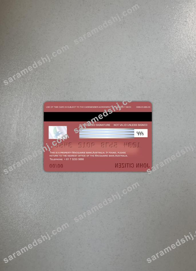 Australia Macquarie bank visa card photolook back